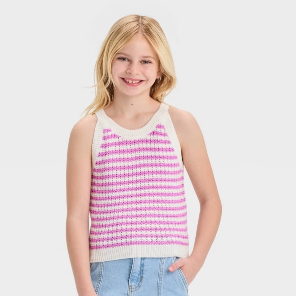 Girls' Striped Sweater Tank Top - Cat & Jack Lavender L(10/12)